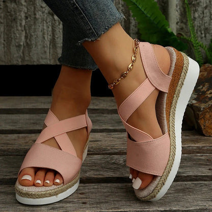 Sandalias con Cuña y Tiras Cruzadas para Mujer | Ideales para Uso Diario en Verano