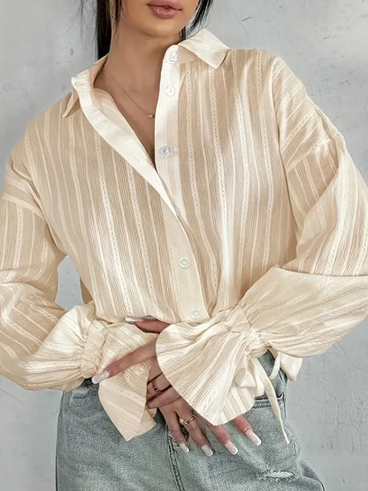 Blusa Con Detalle De Encaje Vertical Y Botones Para Mujer | Ideal Para Trabajo Y Uso Diario