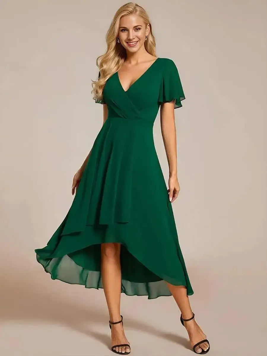 Vestido Con Escote En V Y Corte En A Con Bajo Asimétrico Para Mujer | Ideal Para Uso Diario Y Eventos
