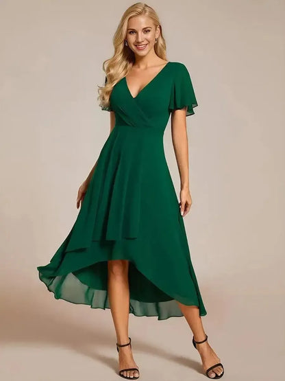 Vestido Con Escote En V Y Corte En A Con Bajo Asimétrico Para Mujer | Ideal Para Uso Diario Y Eventos
