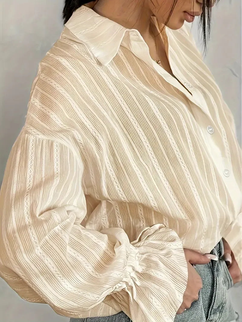 Blusa Con Detalle De Encaje Vertical Y Botones Para Mujer | Ideal Para Trabajo Y Uso Diario