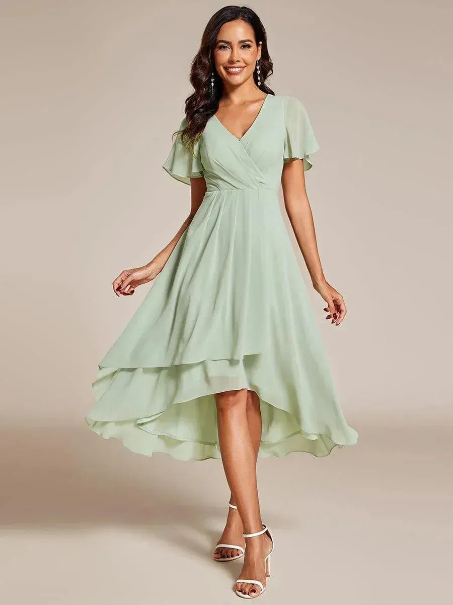Vestido Con Escote En V Y Corte En A Con Bajo Asimétrico Para Mujer | Ideal Para Uso Diario Y Eventos