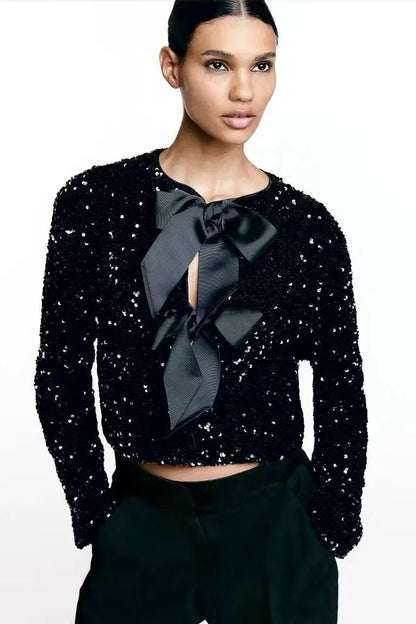 Top Con Lentejuelas Y Nudos Decorativos Para Mujer | Ideal Para Eventos Y Salidas