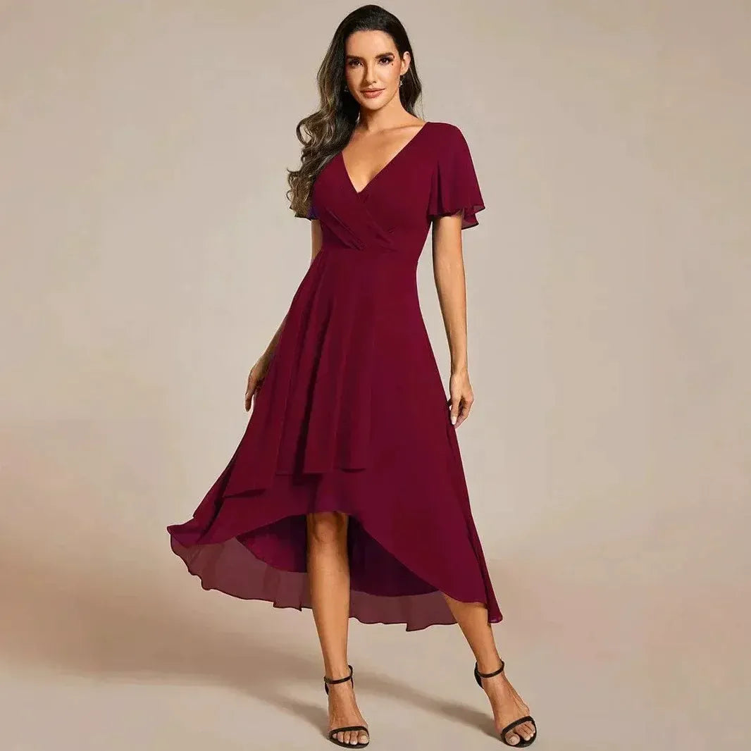 Vestido Con Escote En V Y Corte En A Con Bajo Asimétrico Para Mujer | Ideal Para Uso Diario Y Eventos