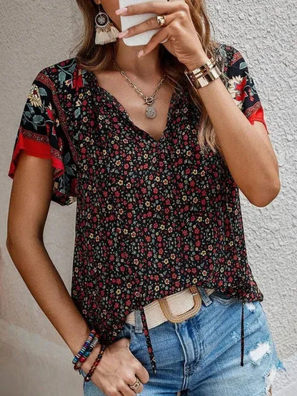 Top De Manga Corta Con Estampado Floral Para Mujer | Ideal Para Uso Diario