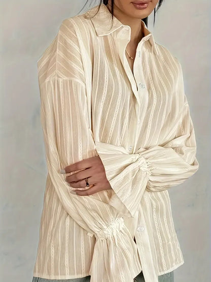 Blusa Con Detalle De Encaje Vertical Y Botones Para Mujer | Ideal Para Trabajo Y Uso Diario