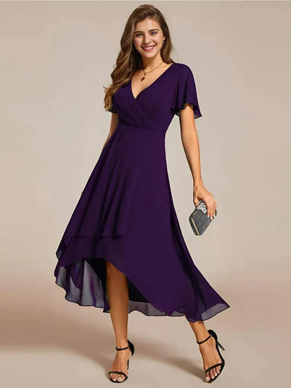 Vestido Con Escote En V Y Corte En A Con Bajo Asimétrico Para Mujer | Ideal Para Uso Diario Y Eventos