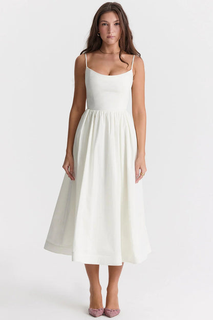 Vestido Midi Con Corte En A Sin Mangas Y Espalda Descubierta Para Mujer | Ideal Para Uso Diario Y Ocasiones