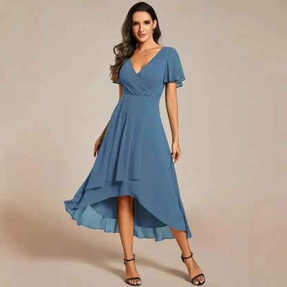 Vestido Con Escote En V Y Corte En A Con Bajo Asimétrico Para Mujer | Ideal Para Uso Diario Y Eventos