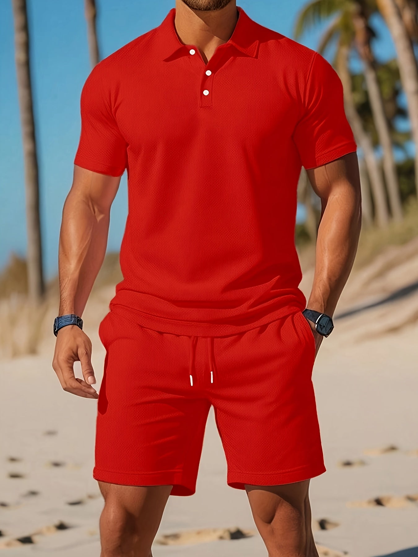 Conjunto de Polo Ajustado y Short con Cintura Elástica para Hombre | Ideal para el Verano