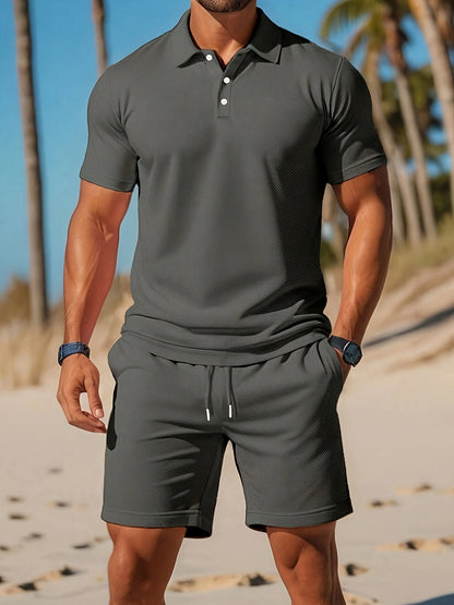 Conjunto de Polo Ajustado y Short con Cintura Elástica para Hombre | Ideal para el Verano