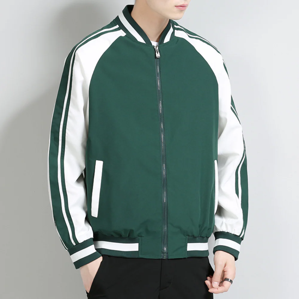 Chaqueta Varsity Con Cierre De Cremallera Frontal Y Bolsillos Funcionales Para Hombres | Ideal Para Uso Diario