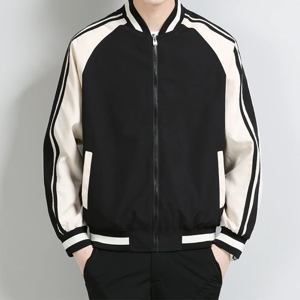 Chaqueta Varsity Con Cierre De Cremallera Frontal Y Bolsillos Funcionales Para Hombres | Ideal Para Uso Diario