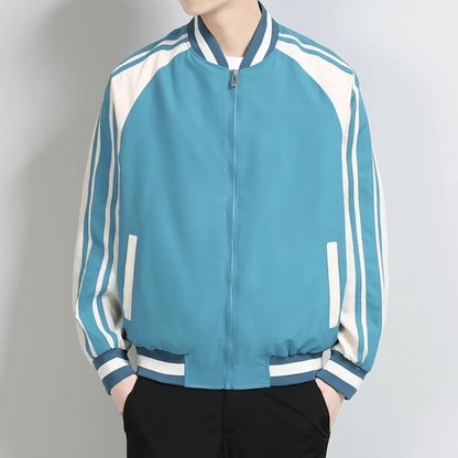 Chaqueta Varsity Con Cierre De Cremallera Frontal Y Bolsillos Funcionales Para Hombres | Ideal Para Uso Diario