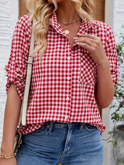 Camisa De Manga Larga Con Estampado De Cuadros Para Mujer | Ideal Para Uso Diario