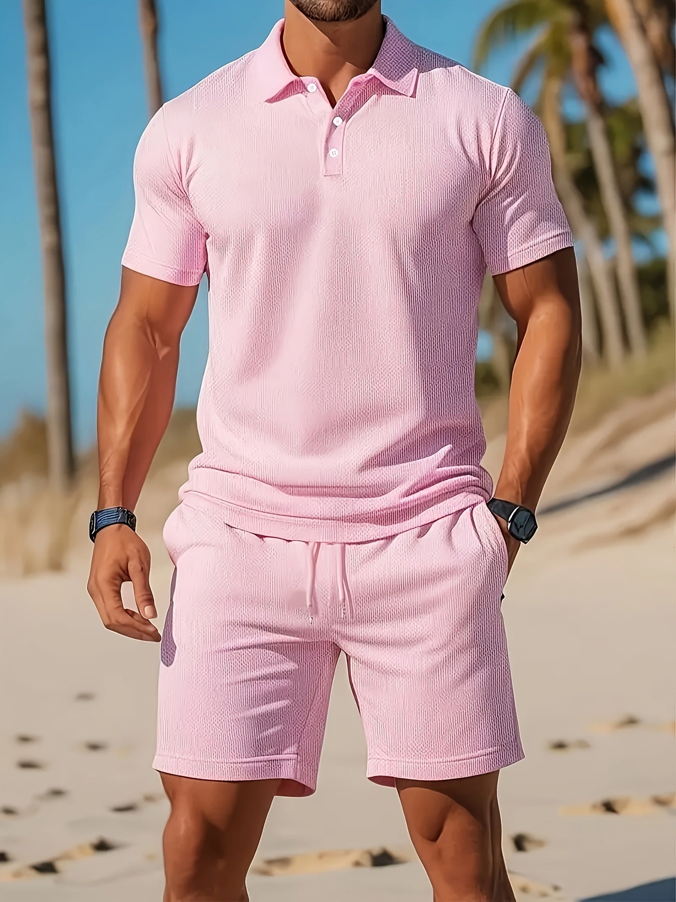 Conjunto de Polo Ajustado y Short con Cintura Elástica para Hombre | Ideal para el Verano