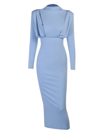 Vestido Largo Con Manga Larga Y Cintura Definida Para Mujer | Ideal Para Eventos Y Ocasiones Formales
