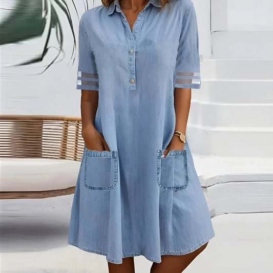 Vestido Tipo Camisa Con Corte En A Y Bolsillos Para Mujer | Ideal Para Uso Diario Y Actividades Informales