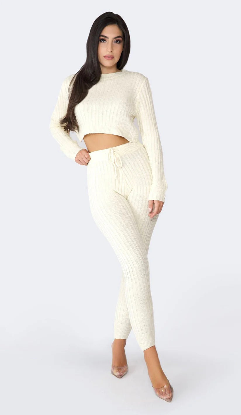 Conjunto de Suéter de Manga Larga y Pantalón con Motivo Rayado para Mujer | Ideal para Uso Diario