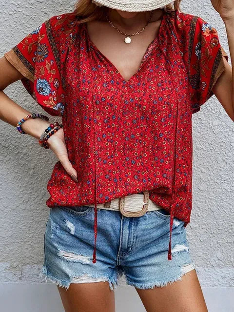 Top De Manga Corta Con Estampado Floral Para Mujer | Ideal Para Uso Diario