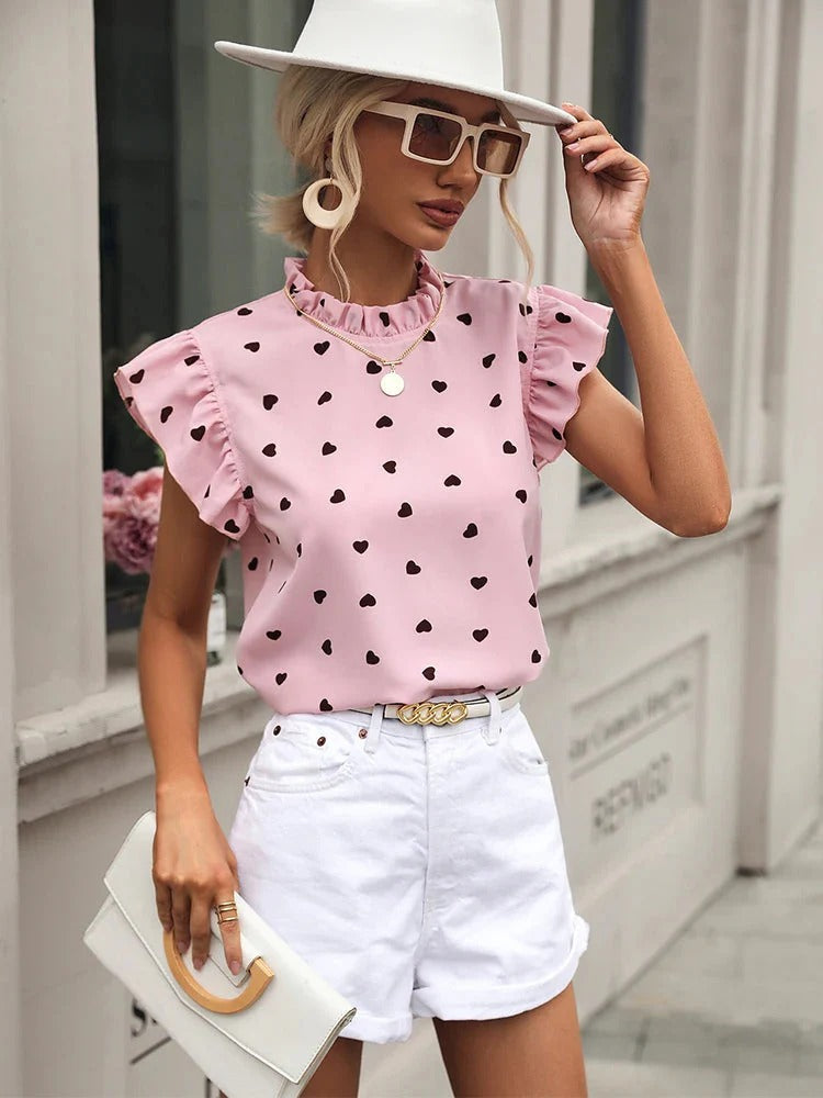Camiseta de Manga Corta con Volantes y Corte Estándar para Mujeres | Ideal para Uso Diario