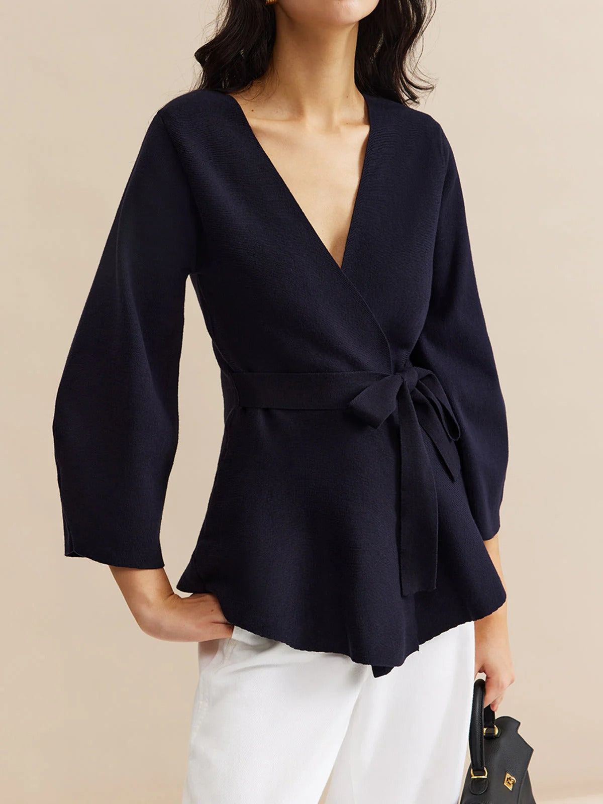 Blusa Cruzada Con Cinturón Y Manga Larga Para Mujer | Ideal Para Uso Diario Y Oficina