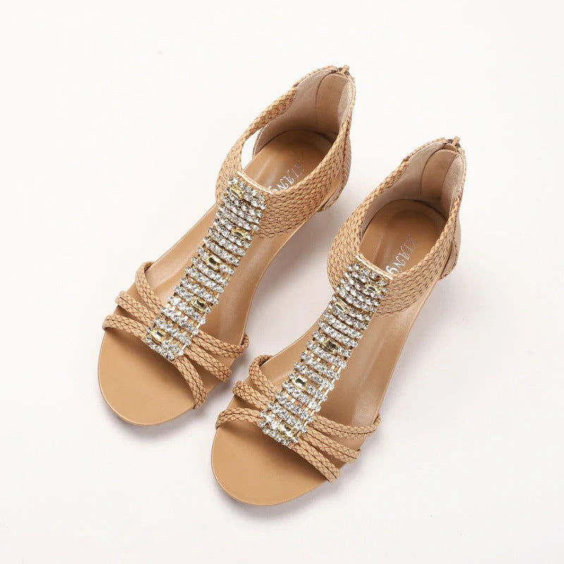Sandalias Con Múltiples Correas Y Decoración De Strass Para Mujer | Ideal Para Eventos Y Uso Nocturno