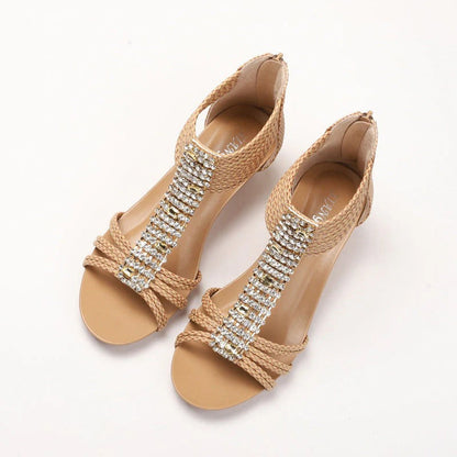 Sandalias Con Múltiples Correas Y Decoración De Strass Para Mujer | Ideal Para Eventos Y Uso Nocturno