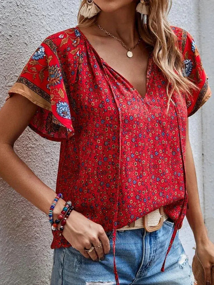 Top De Manga Corta Con Estampado Floral Para Mujer | Ideal Para Uso Diario