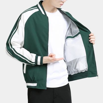 Chaqueta Varsity Con Cierre De Cremallera Frontal Y Bolsillos Funcionales Para Hombres | Ideal Para Uso Diario