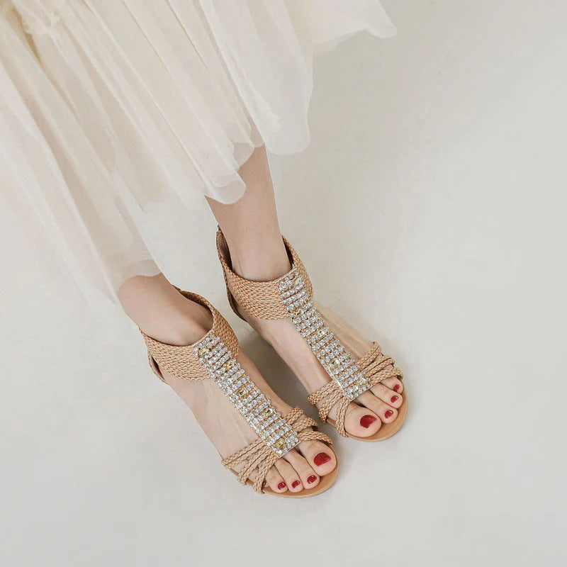 Sandalias Con Múltiples Correas Y Decoración De Strass Para Mujer | Ideal Para Eventos Y Uso Nocturno