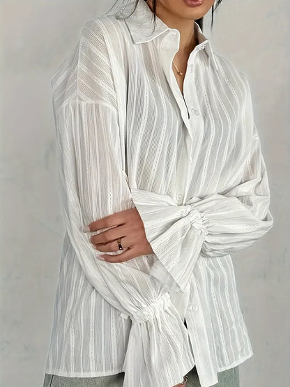 Blusa Con Detalle De Encaje Vertical Y Botones Para Mujer | Ideal Para Trabajo Y Uso Diario