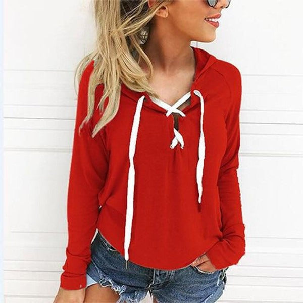 Sudadera Con Capucha y Cuello En V Con Cordones Para Mujer | Ideal Para Primavera y Otoño