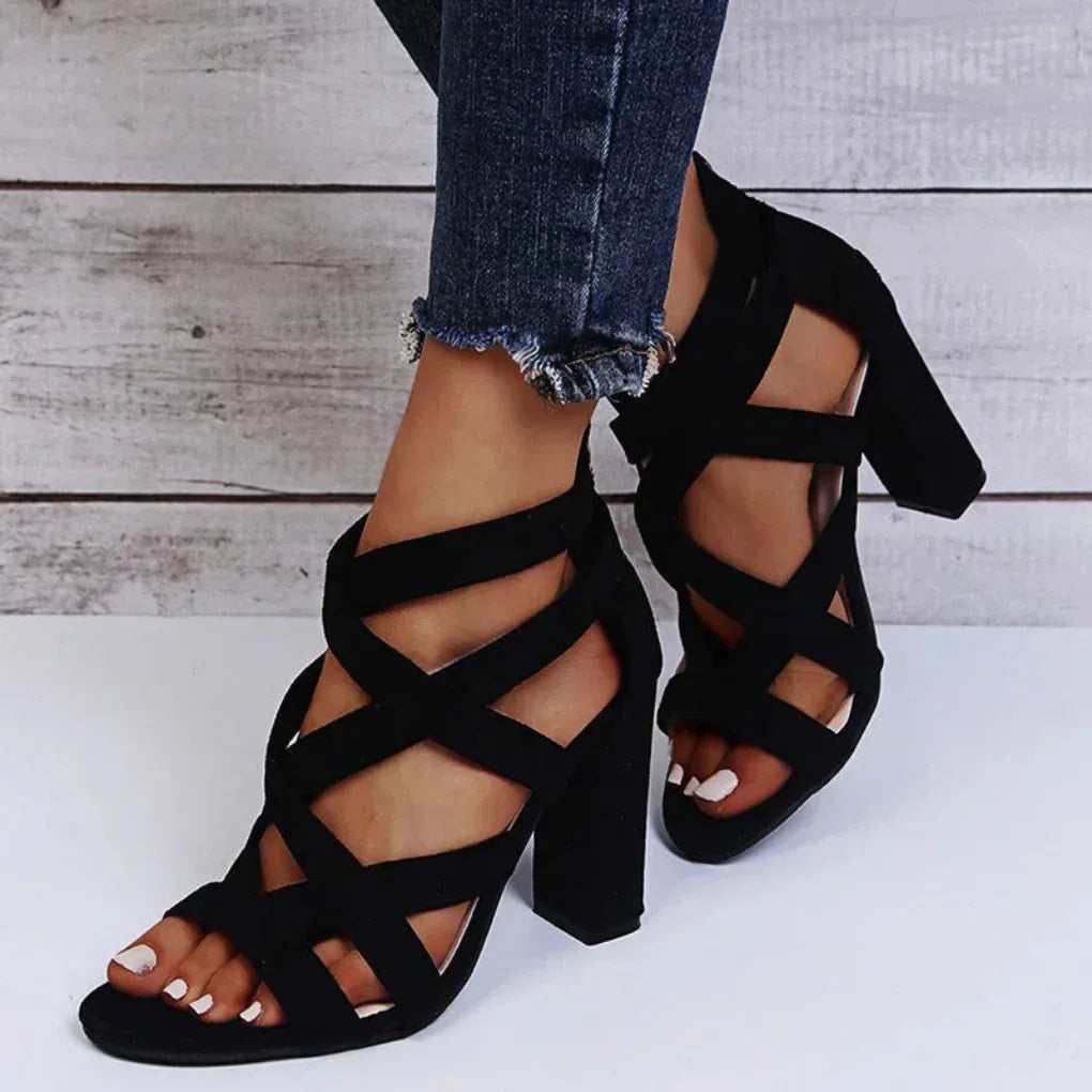 Sandalias Con Tacón Bloque Y Correas Cruzadas Para Mujer | Ideal Para Temporada Cálida