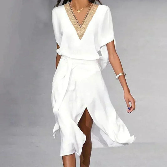 Vestido Midi Con Escote En V Y Corte Fluido Para Mujer | Ideal Para Uso Diario Y Verano