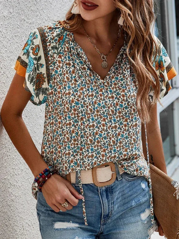 Top De Manga Corta Con Estampado Floral Para Mujer | Ideal Para Uso Diario
