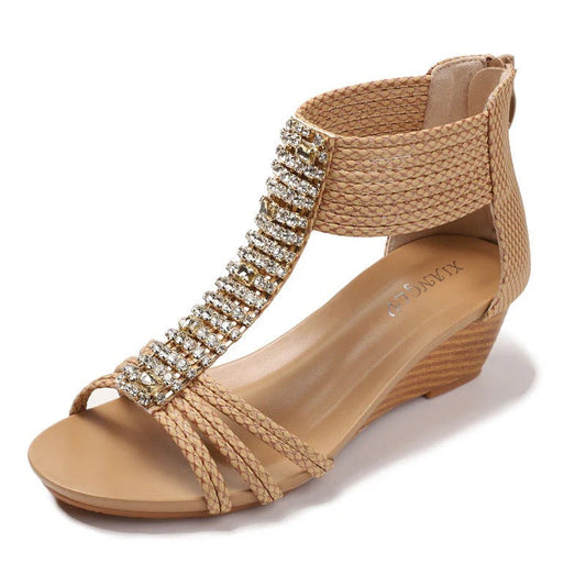 Sandalias Con Múltiples Correas Y Decoración De Strass Para Mujer | Ideal Para Eventos Y Uso Nocturno