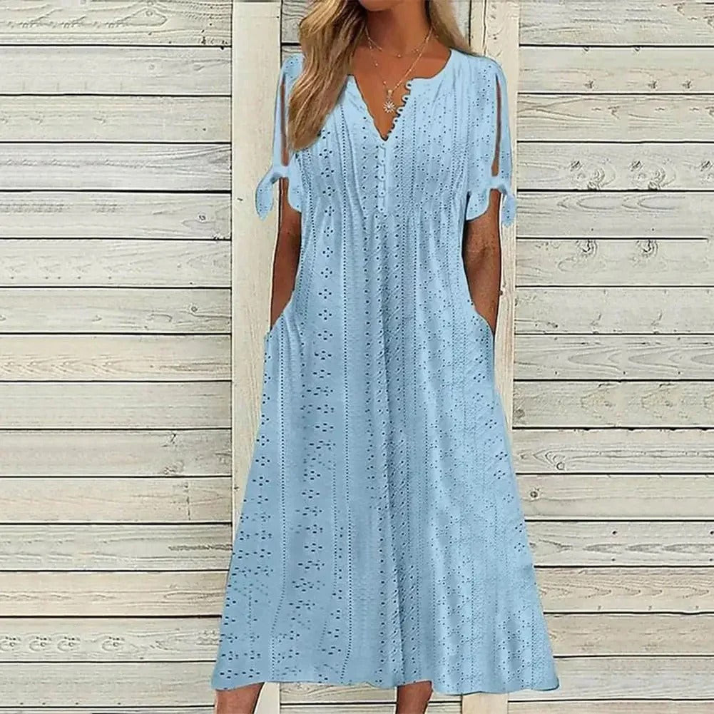 Vestido Con Corte Fluido Y Mangas Con Lazo Para Mujer | Ideal Para Uso Diario Y Actividades Informales