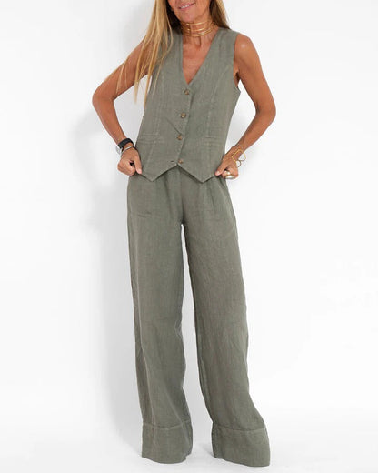 Conjunto con Chaleco sin Mangas y Pantalón de Pierna Ancha para Adultos | Ideal para Verano