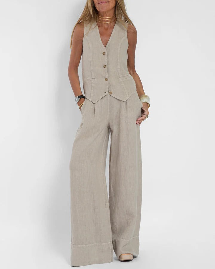 Conjunto con Chaleco sin Mangas y Pantalón de Pierna Ancha para Adultos | Ideal para Verano