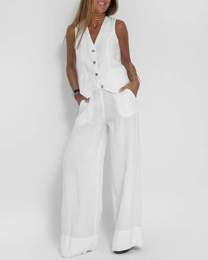 Conjunto con Chaleco sin Mangas y Pantalón de Pierna Ancha para Adultos | Ideal para Verano