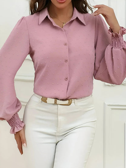 Blusa Con Patrón Swiss Dot Y Mangas Farol Para Mujer | Ideal Para Trabajo Y Uso Diario