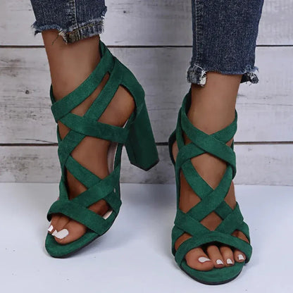 Sandalias Con Tacón Bloque Y Correas Cruzadas Para Mujer | Ideal Para Temporada Cálida