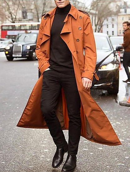 Abrigo Trench Largo Con Cierre Cruzado Para Hombre | Ideal Para Entretiempo Y Uso Diario