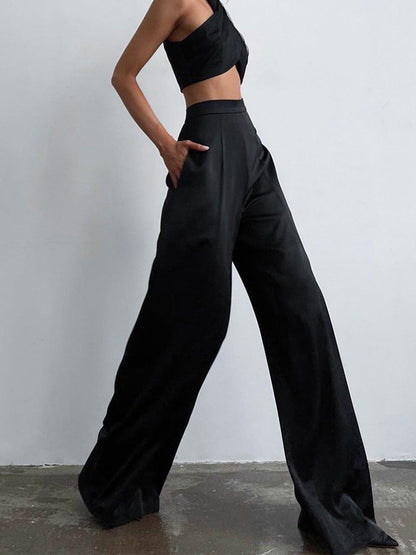 Pantalón Largo con Corte Amplio y Acabado Satinado para Mujer | Ideal para Uso Diario y Salidas