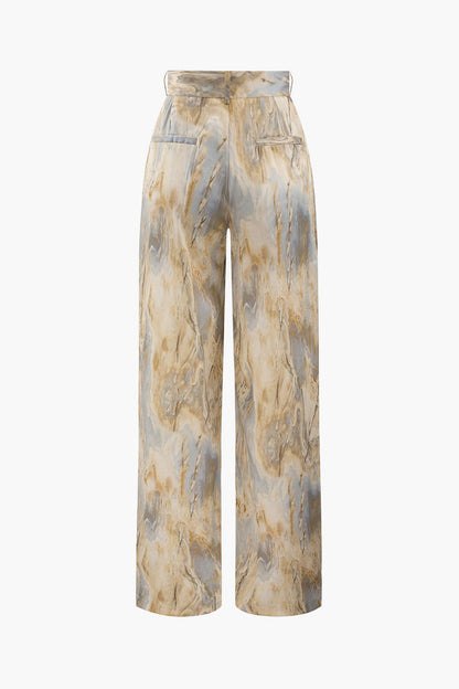 Pantalón Largo con Tiro Alto y Motivo Marmoleado para Mujer | Ideal para Uso Diario y Ocasiones Informales