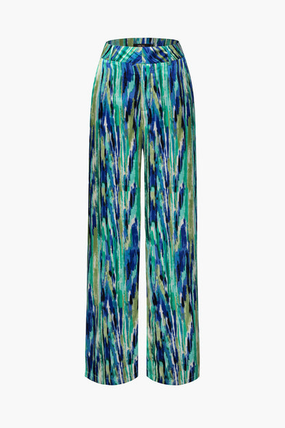 Pantalón Largo con Tiro Alto y Motivo Marmoleado para Mujer | Ideal para Uso Diario y Ocasiones Informales