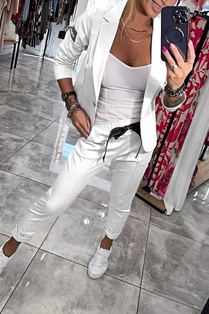 Conjunto De Blazer Ligero Y Pantalón De Cintura Elástica Para Adultos | Ideal Para Usos Profesionales Y Versátiles