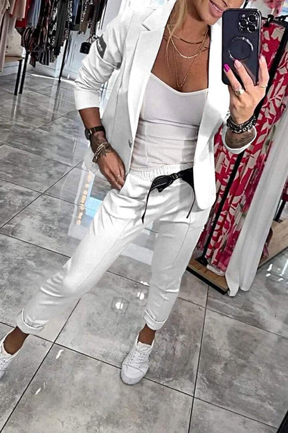 Conjunto De Blazer Ligero Y Pantalón De Cintura Elástica Para Adultos | Ideal Para Usos Profesionales Y Versátiles
