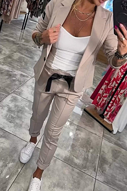 Conjunto De Blazer Ligero Y Pantalón De Cintura Elástica Para Adultos | Ideal Para Usos Profesionales Y Versátiles